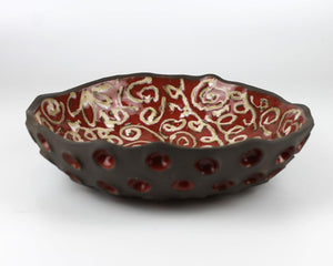 red lunar black clay shallow bowl